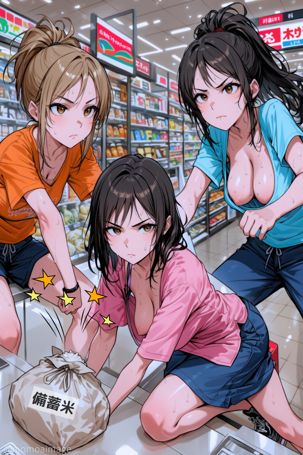 【画像】 女さん、コメの奪い合いで「乳首が丸見え」！全国放送されてしまうｗｗｗ