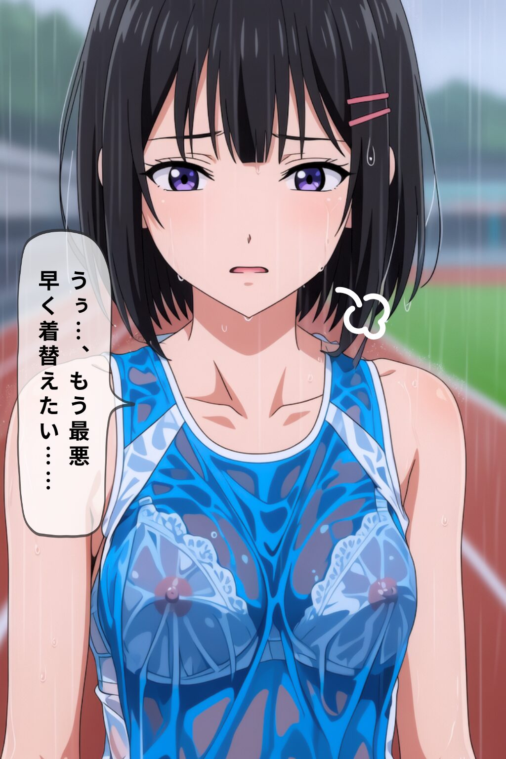 【画像】 陸上部JCさん、部活中の土砂降りで「乳首くっきり」！えちえちハプニングｗｗｗ